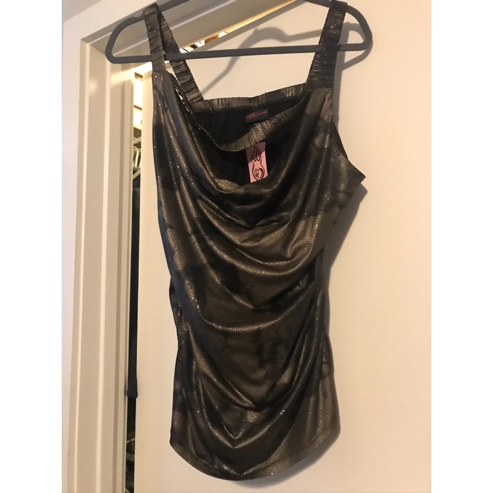 Black and gold drape glitter top NWT